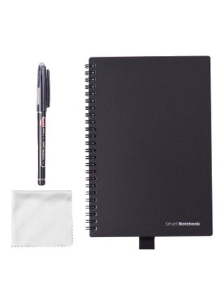 3-Piece A5 Sprial Binding Notebook With Erasable Pen And Cloth Set Black - v1589259447/N37969250A_1