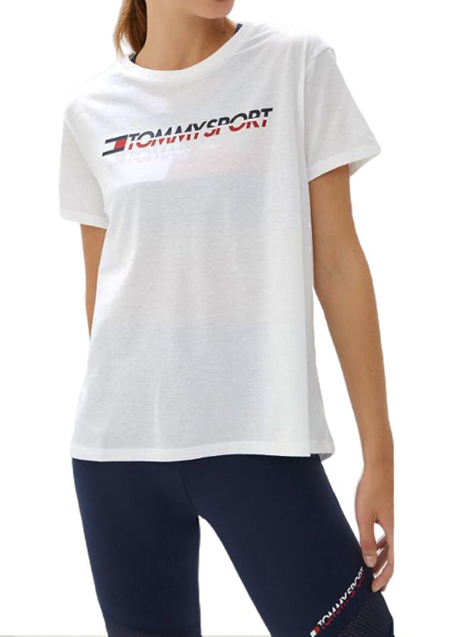 TOMMY SPORT Logo Printed Crew Neck T-Shirt White - Image 1