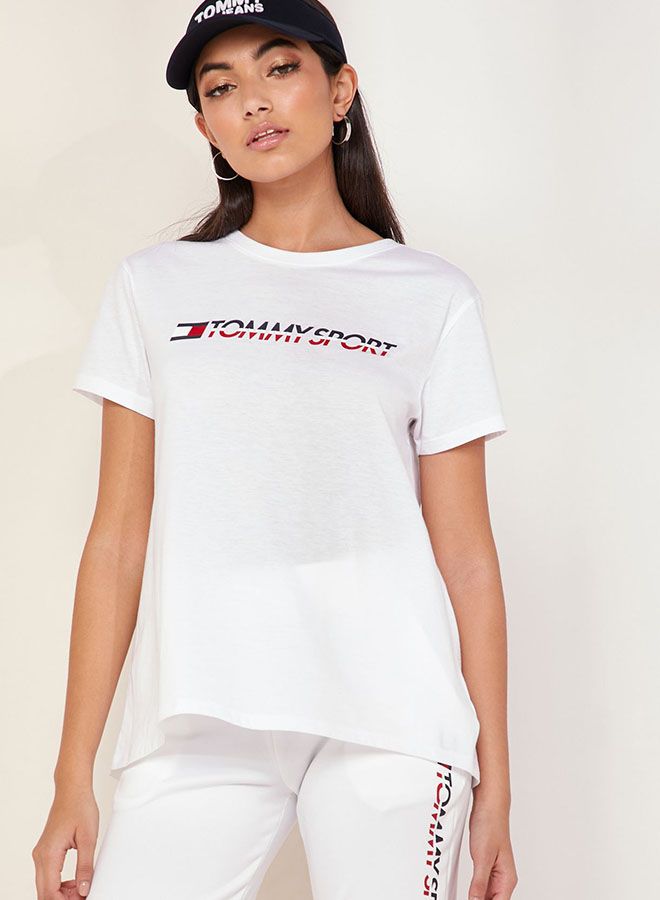 TOMMY SPORT Logo Printed Crew Neck T-Shirt White - Image 2
