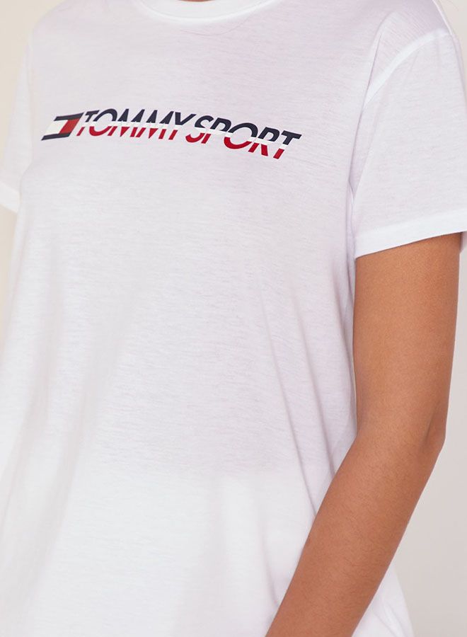 TOMMY SPORT Logo Printed Crew Neck T-Shirt White - Image 3