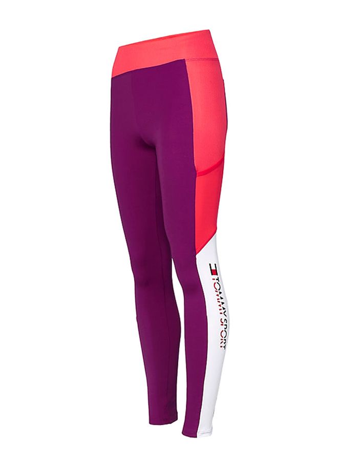 TOMMY SPORT Full Length Logo Printed Leggings Purple - Image 3