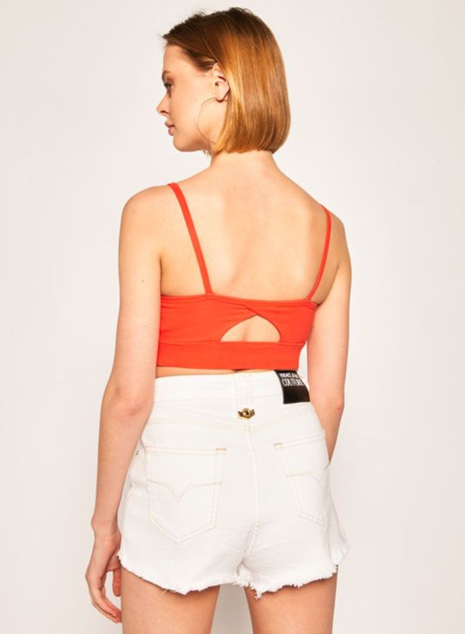 TOMMY SPORT - Low Impact Logo Printed Sports Bra Bright Vermillion - Image 1