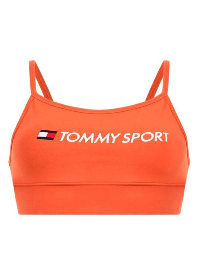 TOMMY SPORT - Low Impact Logo Printed Sports Bra Bright Vermillion - Image 1