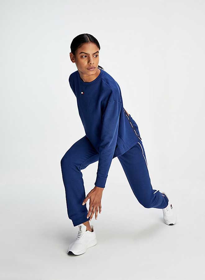 TOMMY SPORT Open Back Tape Fleece Sweatshirt Blue Ink - Image 1