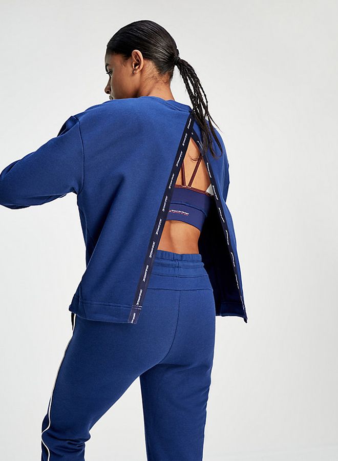 TOMMY SPORT Open Back Tape Fleece Sweatshirt Blue Ink - Image 2