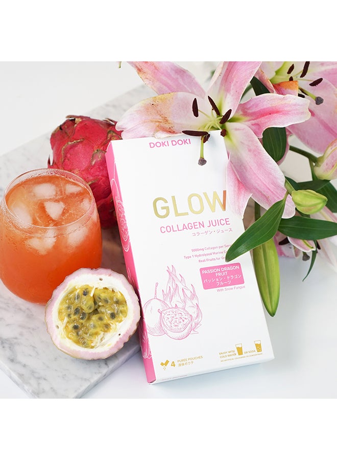 Doki Doki - Glow Collagen Juice Passion Dragonfruit Snow Fungus 240grams Pack of 4 - Image 1