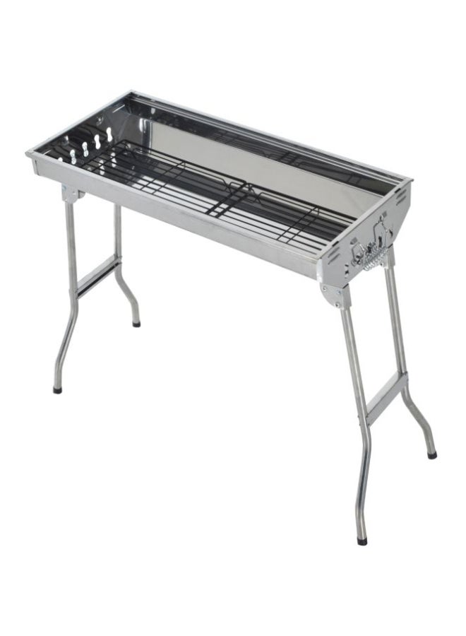 2-Piece Portable BBQ Charcoal Grill Set Silver 35inch - Image 2