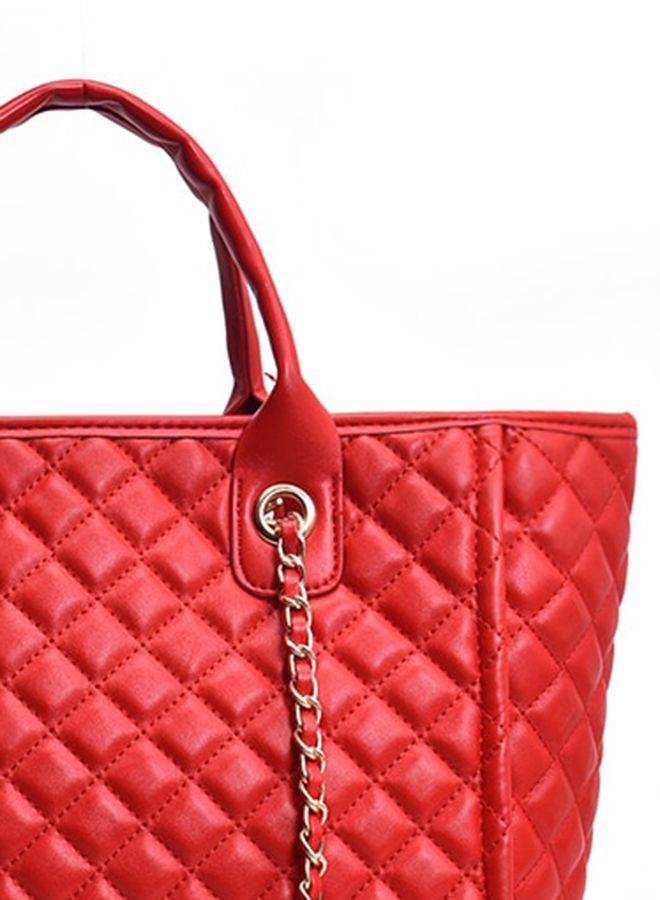 Generic - Solid Colour Large Capacity Simple Design Quilted Bag Red/Gold - Image 1