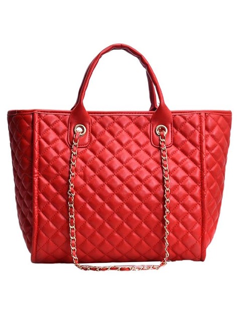 Solid Colour Large Capacity Simple Design Quilted Bag Red/Gold