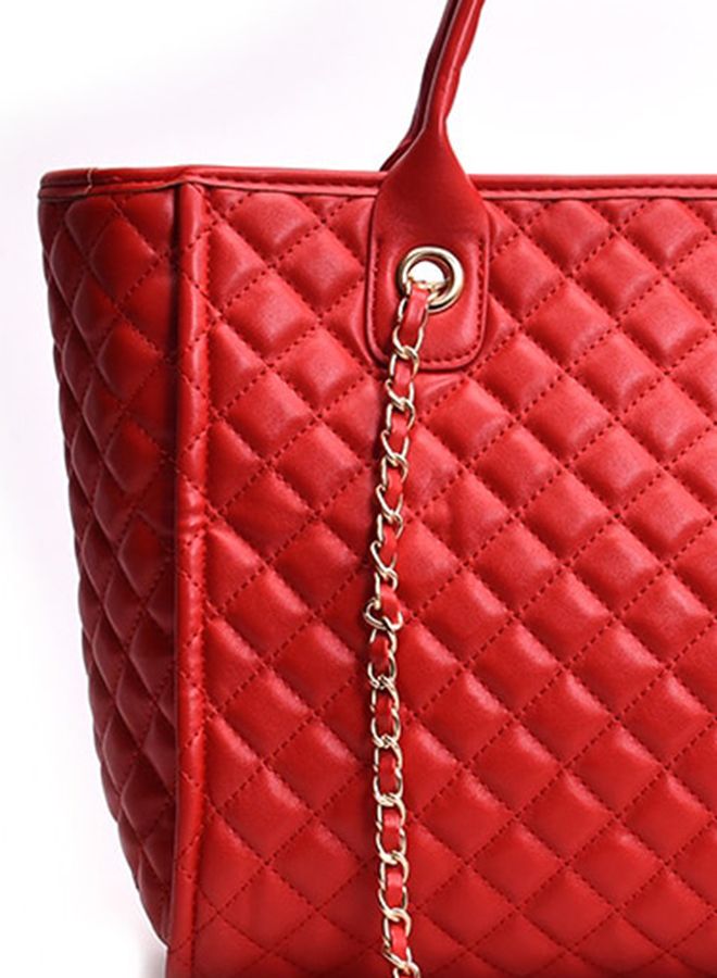 Generic - Solid Colour Large Capacity Simple Design Quilted Bag Red/Gold - Image 1