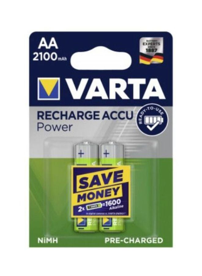 VARTA 2100 mAh 2-Piece AA Rechargeable Battery Set Light Green/Silver - Image 2