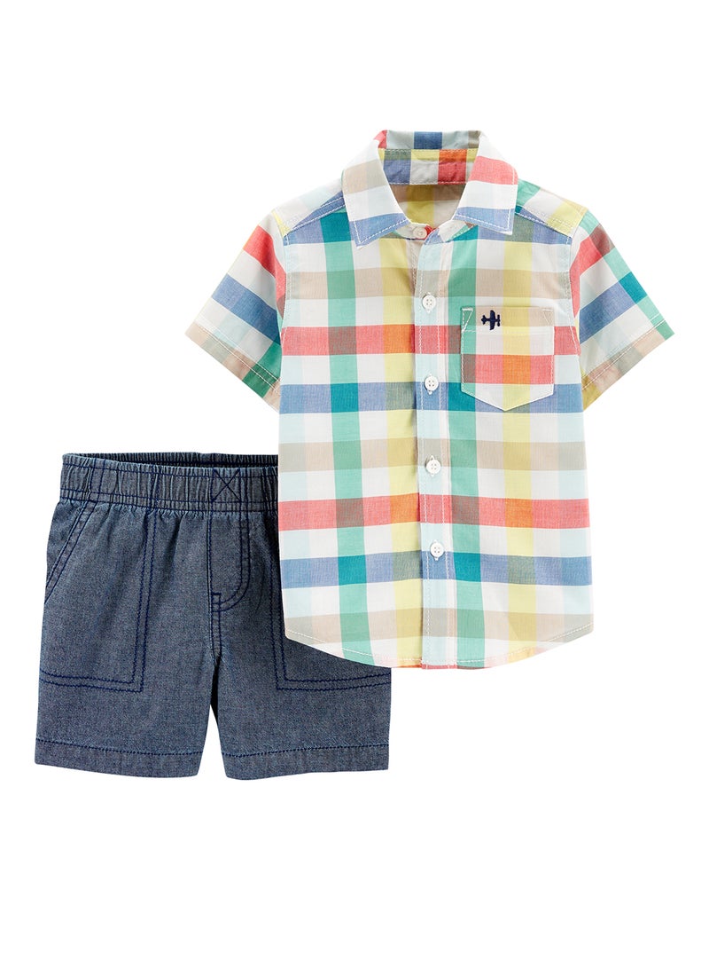 carter's Checked Shirt and Shorts Set Multicolour - Image 2