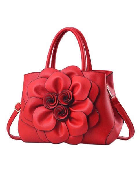Rose Pattern Crossbody Bag Red
