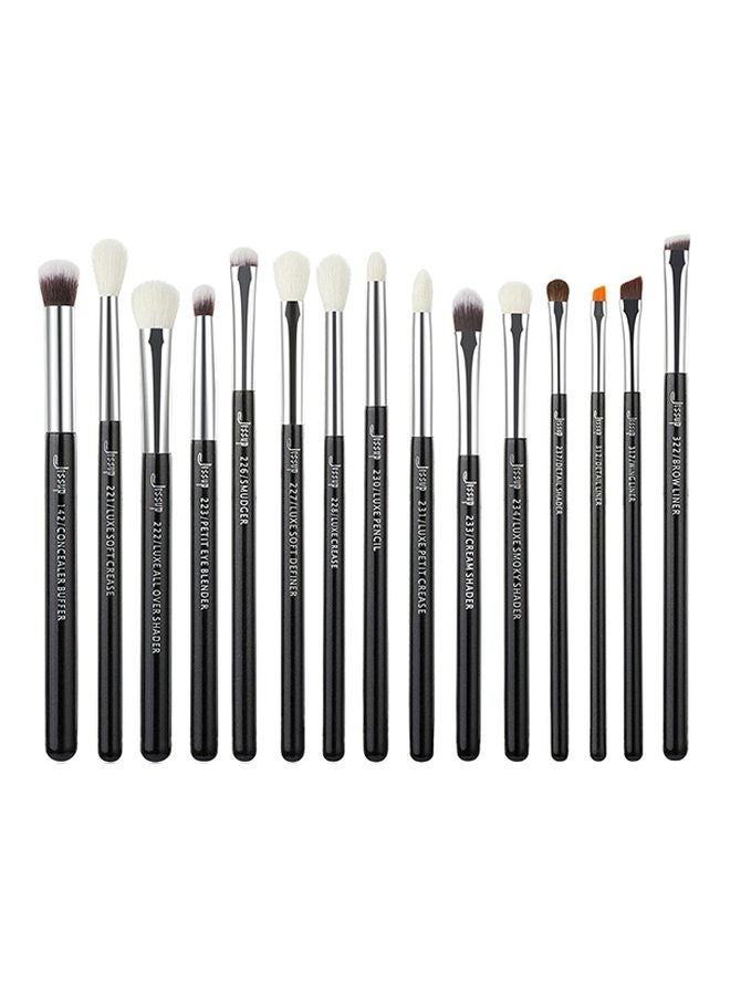 Jessup 15-Piece Professional Makeup Brush Set Black/Silver/White  - Image 1