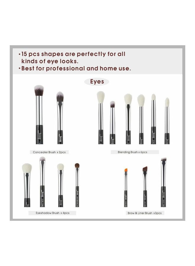 Jessup 15-Piece Professional Makeup Brush Set Black/Silver/White  - Image 2