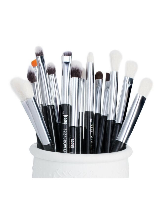 Jessup 15-Piece Professional Makeup Brush Set Black/Silver/White  - Image 4