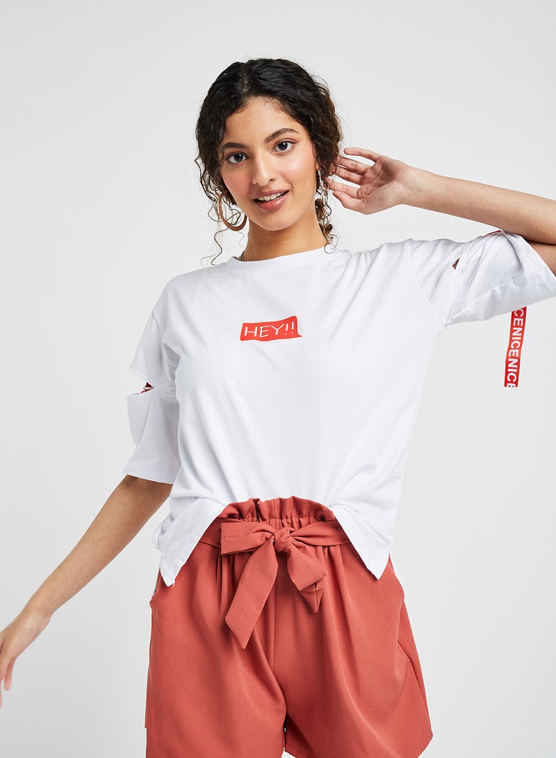 Raw Orange Hey Printed Short Sleeves T-Shirt White  - Image 1