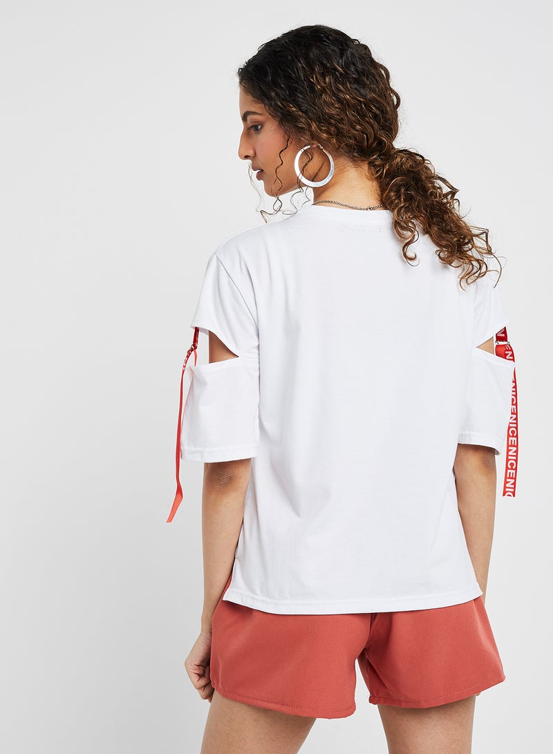Raw Orange Hey Printed Short Sleeves T-Shirt White  - Image 2