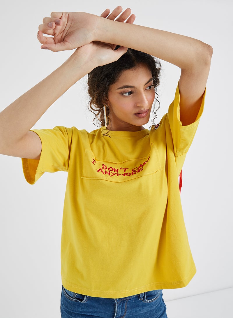 Raw Orange Printed Short Sleeves T-Shirt Yellow  - Image 1