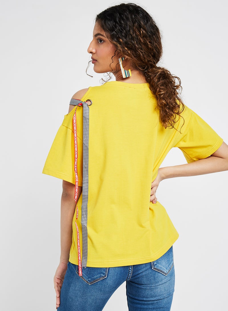 Raw Orange Printed Short Sleeves T-Shirt Yellow  - Image 2