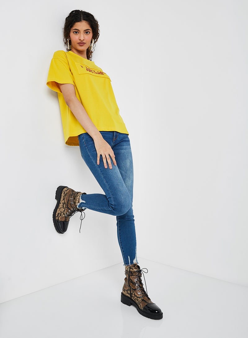 Raw Orange Printed Short Sleeves T-Shirt Yellow  - Image 3