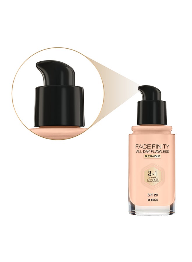 Max Factor - Facefinity All Day Flawless Liquid Foundation 3in1, 30 ml 055 Beige - Image 1