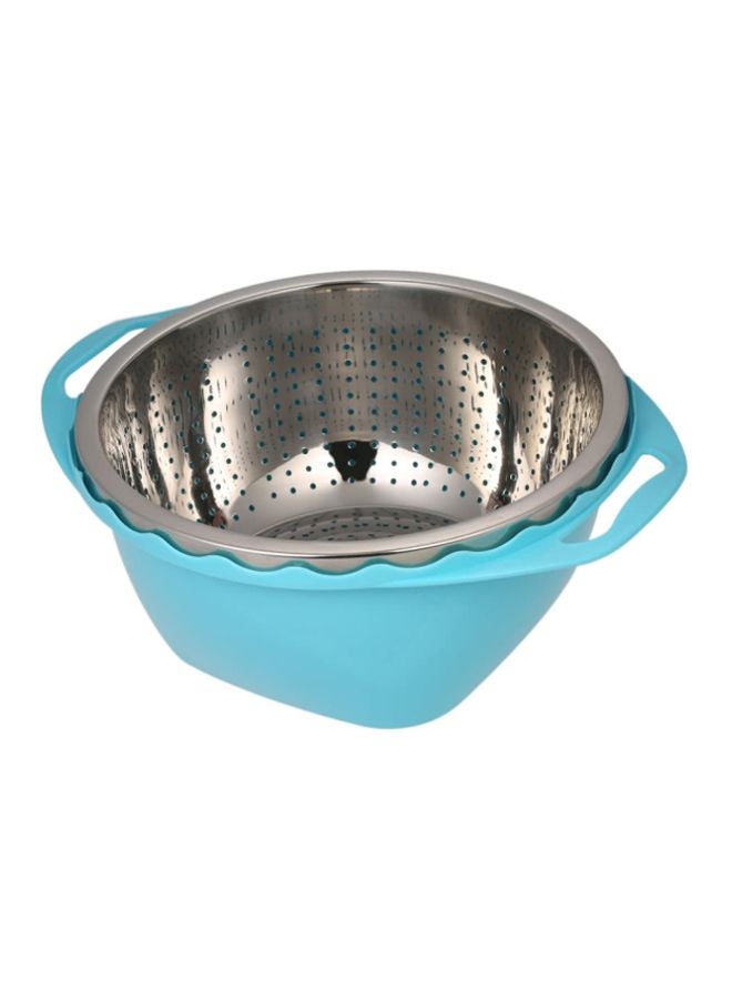 2-In-1 Multifunctional Drain Basket Set Blue/Silver 26cm  - Image 1