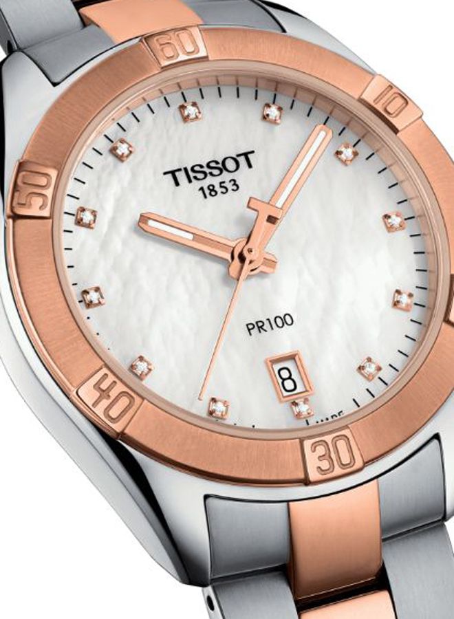 تيسو ساعة يد تي كلاسيك PR 100 بعقارب وسوار من الإستانلس ستيل طراز T101.910.22.116.00 للنساء - Image 3
