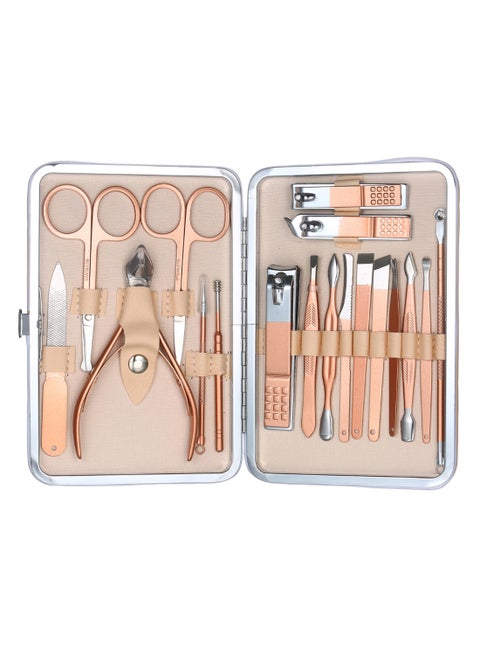 18-Piece Manicure Pedicure Tool Set With Case Rose Gold/Silver