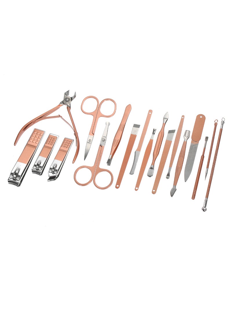 18-Piece Manicure Pedicure Tool Set With Case Rose Gold/Silver