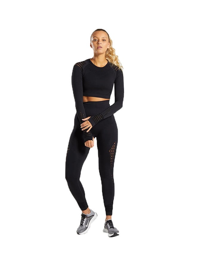 Generic Sports Long Sleeve Elastic Hollow Yoga Set Black  - Image 1