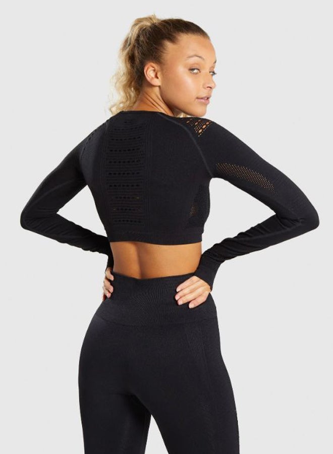 Generic Sports Long Sleeve Elastic Hollow Yoga Set Black  - Image 2