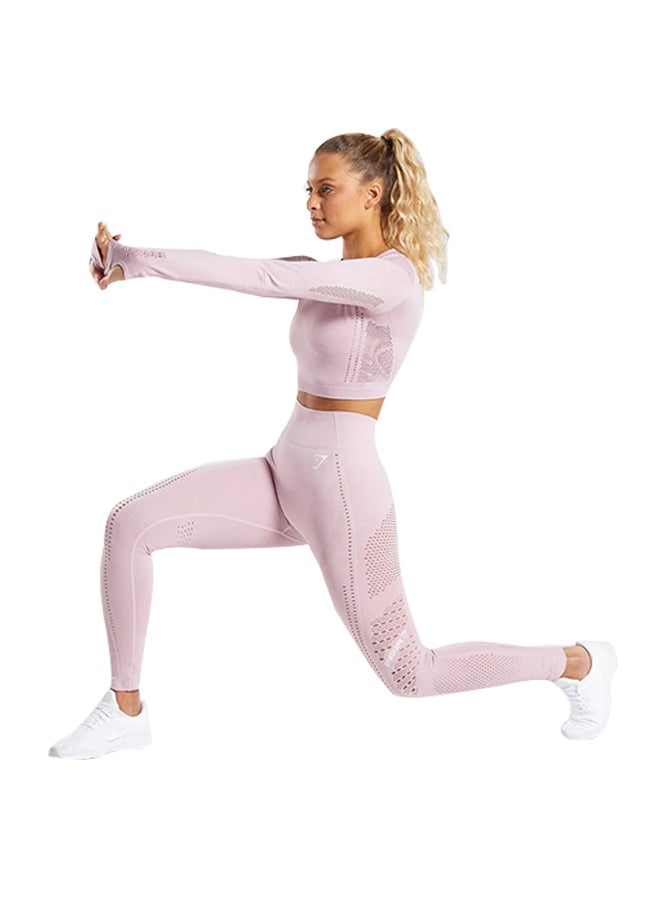 Generic - Sports Long Sleeve Elastic Hollow Yoga Set Pink - Image 1