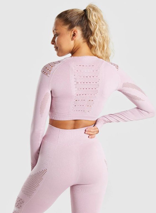 Generic - Sports Long Sleeve Elastic Hollow Yoga Set Pink - Image 1