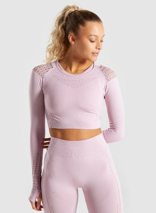 Generic - Sports Long Sleeve Elastic Hollow Yoga Set Pink - Image 1