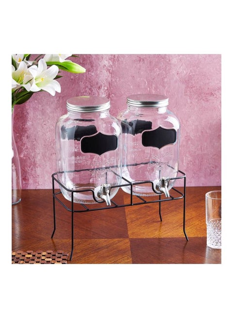 Crysta Twin Beverage Dispenser With Stand Clear/Black 2x4Liters