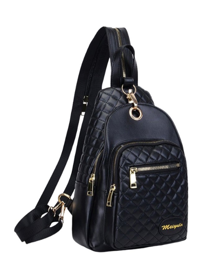 Leather Zipper Backpack Black 