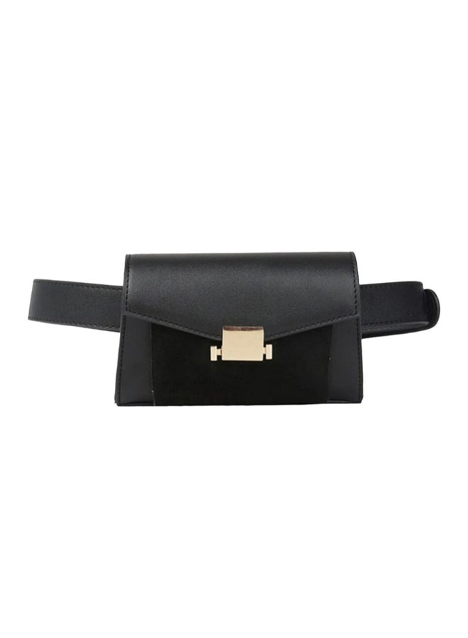 Leather Hasp Waist Bag Black 