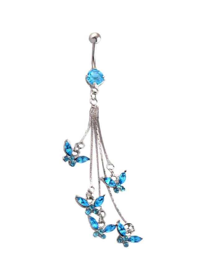 Generic - Stone Studded Butterflies Dangle Curved Belly Ring - Image 1