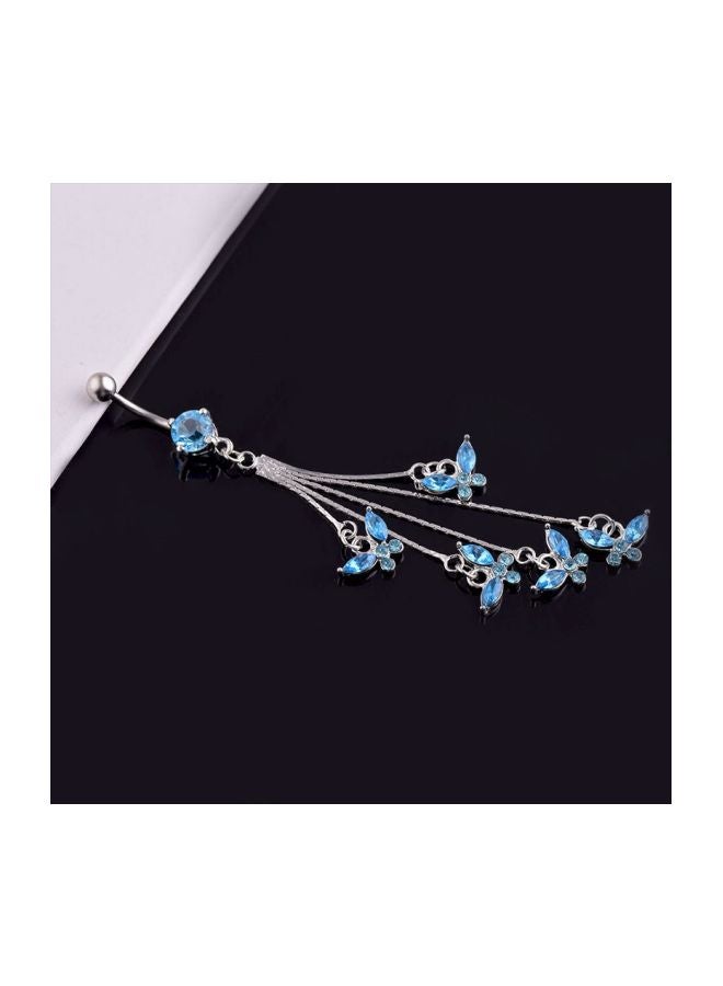 Generic - Stone Studded Butterflies Dangle Curved Belly Ring - Image 1