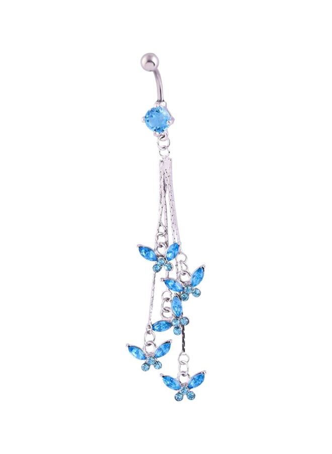 Generic - Stone Studded Butterflies Dangle Curved Belly Ring - Image 1