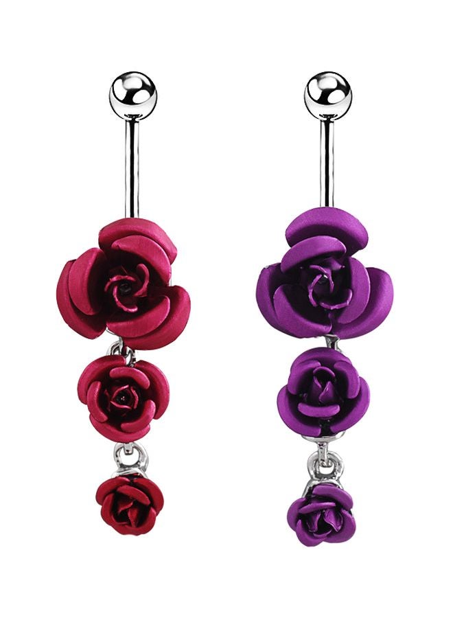 Generic - 2-Piece 316L Surgical Steel Rose Designed Belly Rings - Image 1