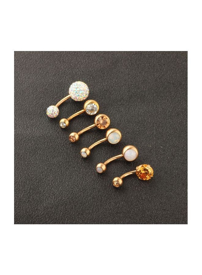 Generic - 6-Piece Stainless Steel Stone Studded Belly Button Ring Set - Image 1