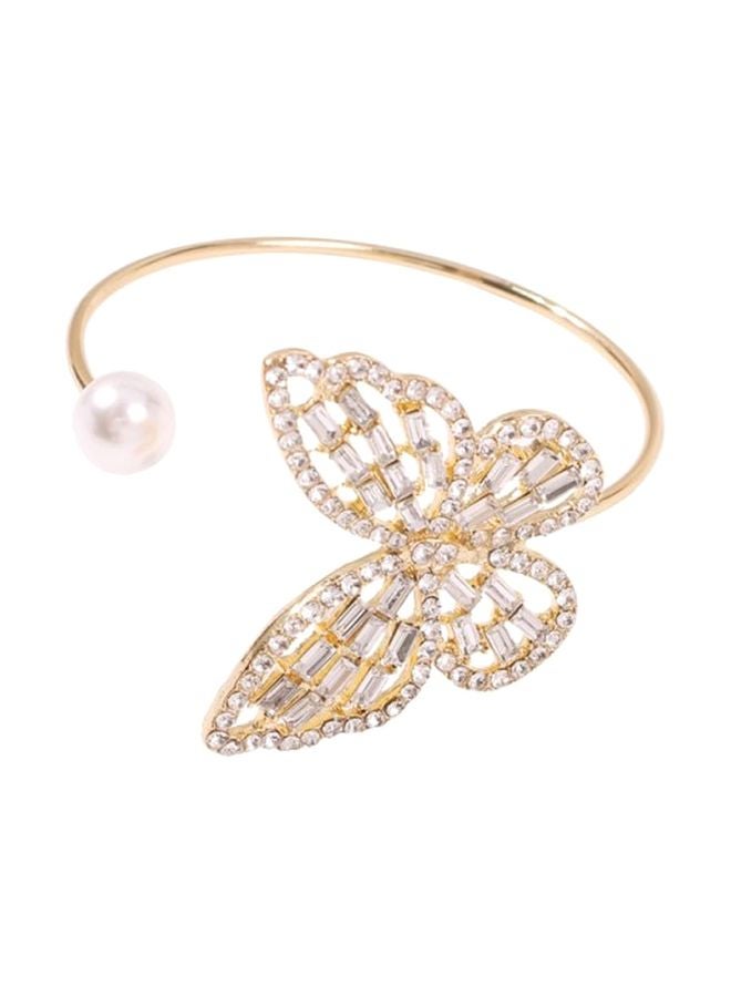 Beauenty Pearl And Rhinestone Studded Cuff Bracelet  - Image 1