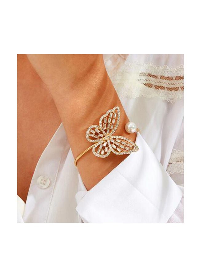 Beauenty Pearl And Rhinestone Studded Cuff Bracelet  - Image 3