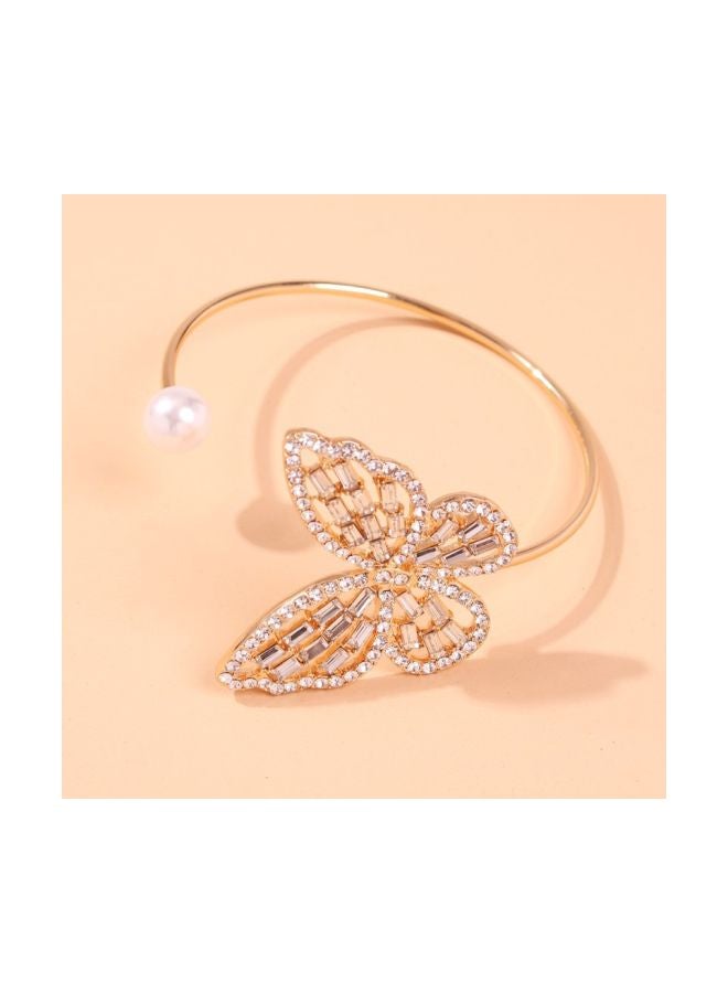 Beauenty Pearl And Rhinestone Studded Cuff Bracelet  - Image 4