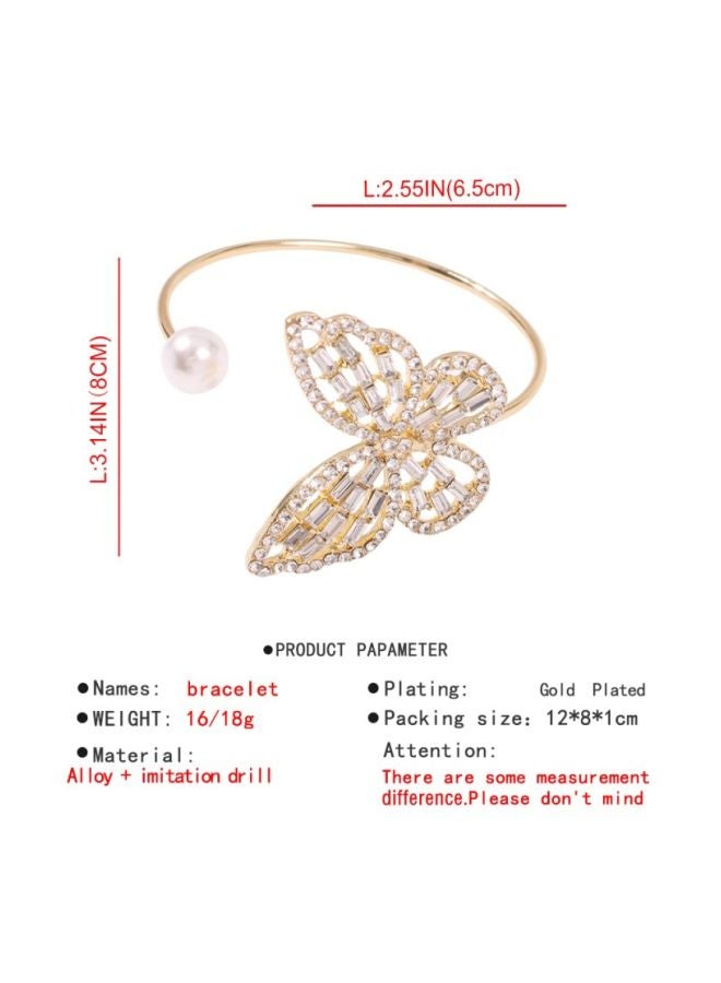 Beauenty Pearl And Rhinestone Studded Cuff Bracelet  - Image 2