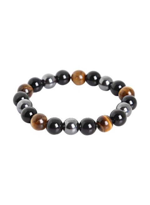 Tiger Eye Hematite And Obsidian Stone Beaded Bracelet