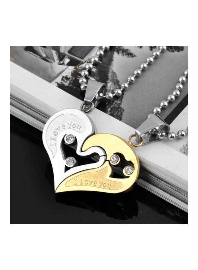 Beauenty - Pack Of 2 Metal Crystal Studded Halves Heart Pendant Necklace Set - Image 1