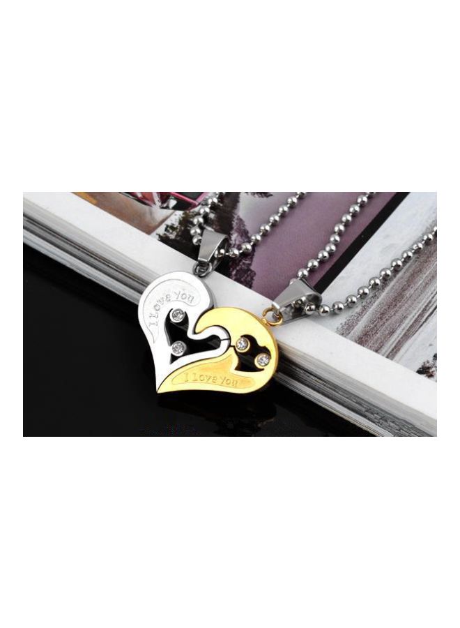 Beauenty - Pack Of 2 Metal Crystal Studded Halves Heart Pendant Necklace Set - Image 1
